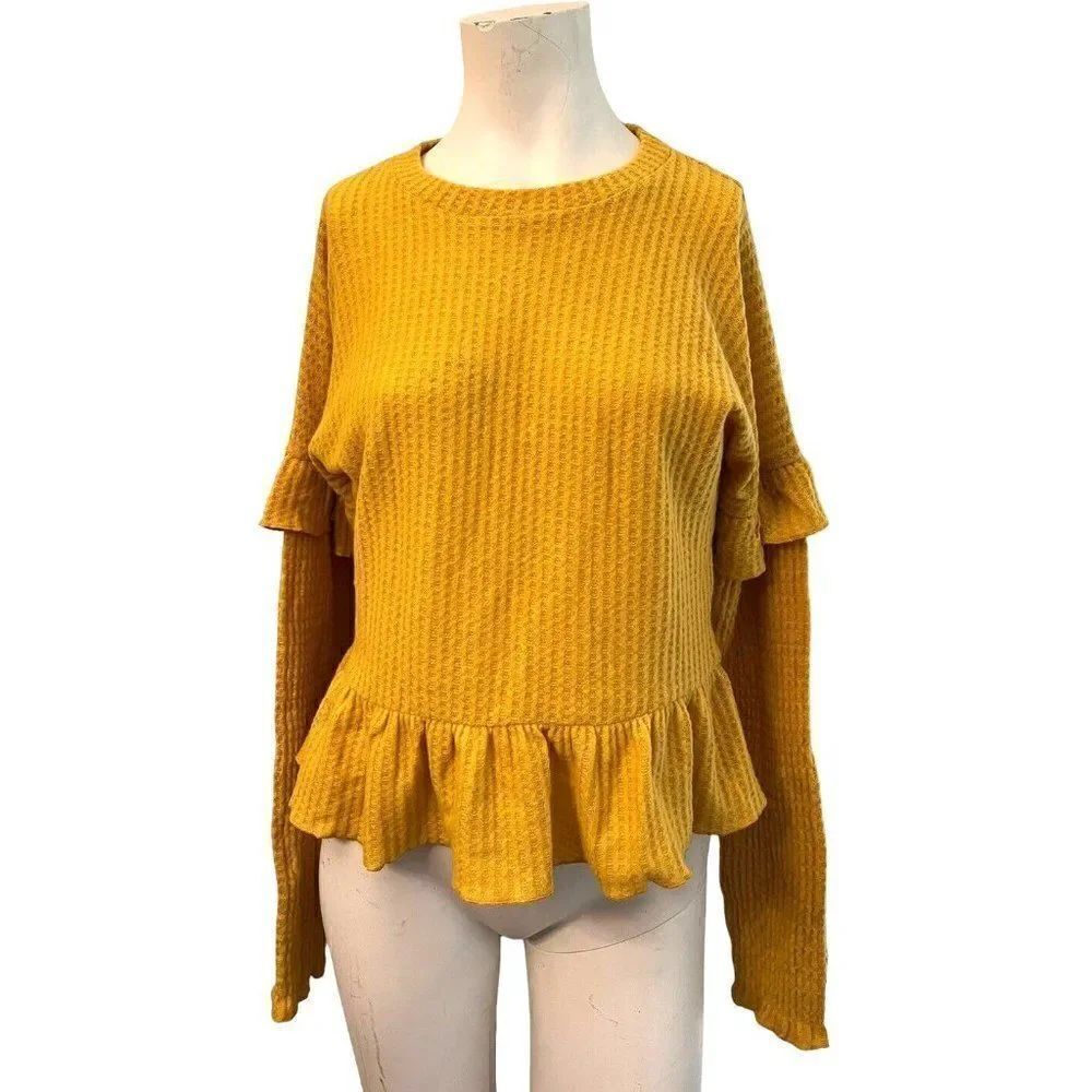 Kendall Kylie Small Oversized Smocked Ruffled Blouse Marigold Long Sleeve NWT